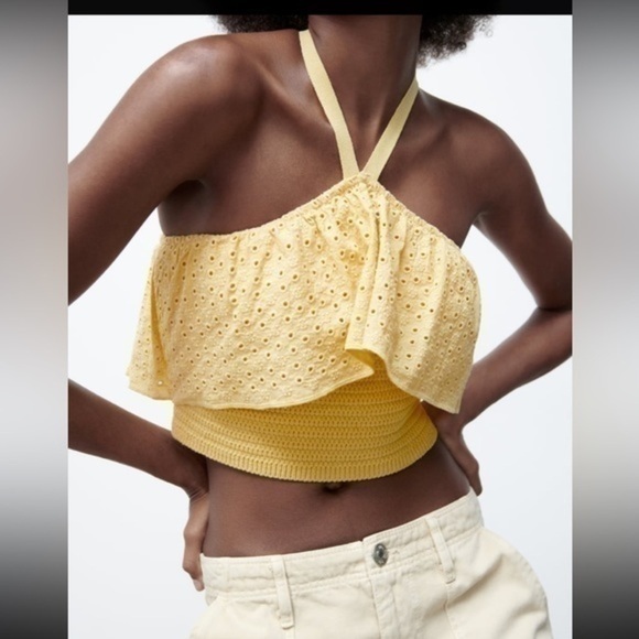 Zara embroidered eyelet knit top 4331 129 - Picture 4 of 8